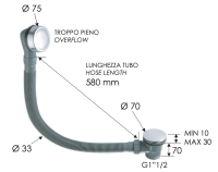 Слив-перелив click-clack для ванны Remer 96PCCXV, сталь 96PCCXV