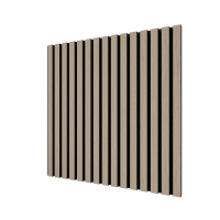 Акустическая стеновая панель, черный войлок, 600х600х21мм, рейки МДФ, шпон дуб латте бежевый