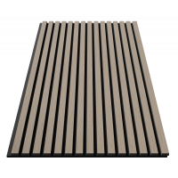 Акустическая стеновая панель, черный войлок, 1200х600х21мм, рейки МДФ, шпон дуб латте бежевый