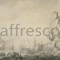 Картина: Willem van de Velde the Elder, Ships and Militia by a Rocky Shore