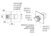 Дивертер на 3 выхода Remer Qubika Q93DEV3NO, черный матовый Q93DEV3NO