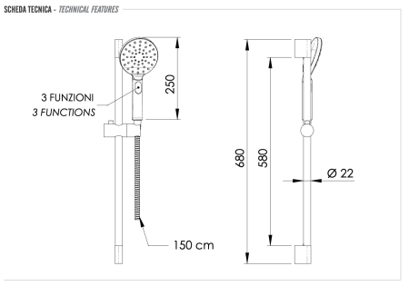 Душевая стойка с ручным душем и шлангом Remer 315L318MP 315L318MP