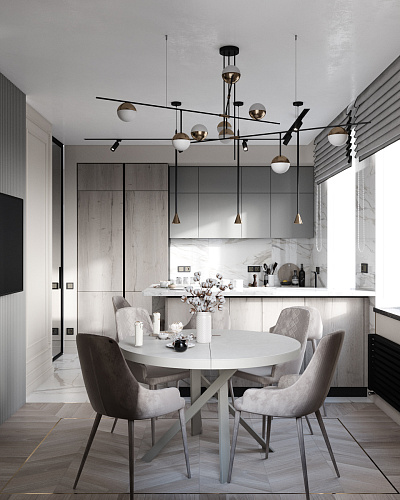 Современная классика в серо-белой гамме.