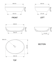 Раковина накладная биколор 55x42 см GSG Ceramic Design Easy EALAVOV55BI000/003, White/Black Matt EALAVOV55BI000/003