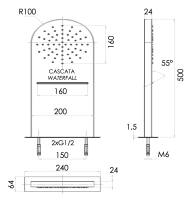 Верхний душ настенный 50x20 см Remer 350MMCANOX, черный матовый 350MMCANO