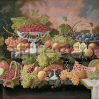 Картина: Severin Roesen, Two Tiered Still Life with Fruit and Sunset Landscape