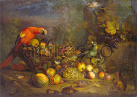 Картина: Tobias Stranover, Parrots and Fruit with Other Birds and a Squirrel