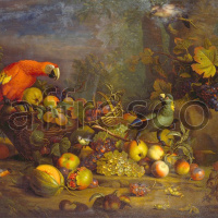 Картина: Tobias Stranover, Parrots and Fruit with Other Birds and a Squirrel
