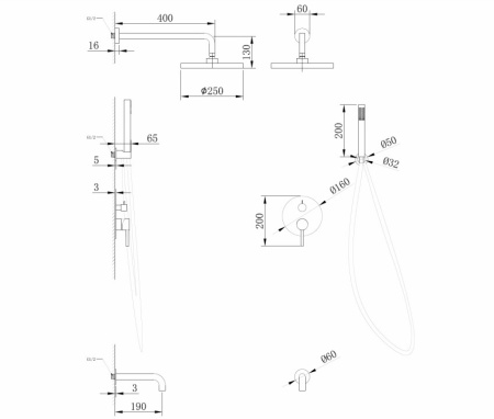 Душевая система ABBER Wasser Kreis AF8117NG скрытого монтажа с изливом, никель