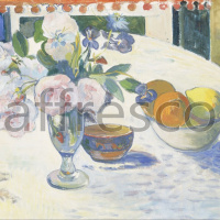 Картина: Поль Гоген, Цветы и ваза с фруктами на столе