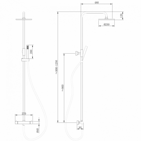 Душевая стойка ABBER Wasser Kreis AF8160NG с термостатом без излива, никель