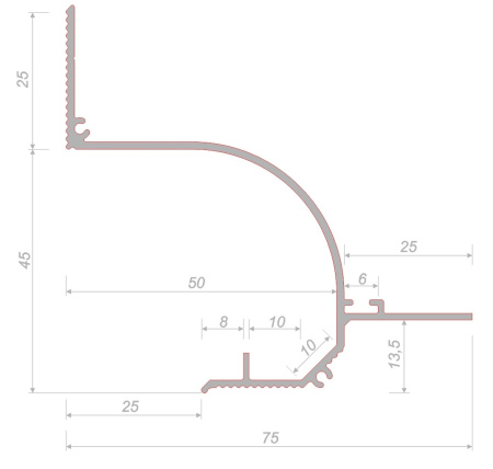 Профиль алюминиевый теневой под покраску с подсветкой Decaro D006 2000×75×70