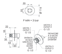 Дивертер на 3 выхода Remer X Style N93DEV3NO, черный матовый N93DEV3NO