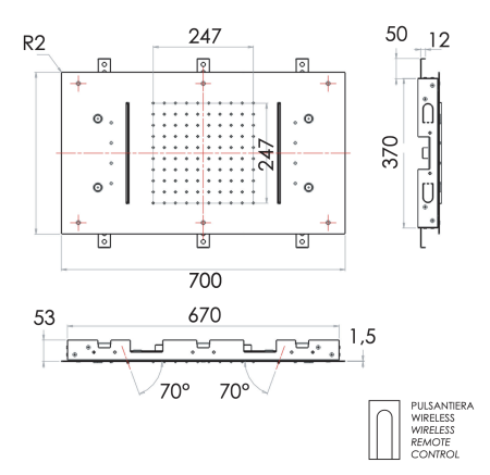 Верхний душ потолочный с подсветкой 70x40 см Remer 357RR7040N2CW 357RR7040N2CW