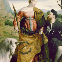 Картина: Моретто да Брешиа, Святая Юстина с единорогом