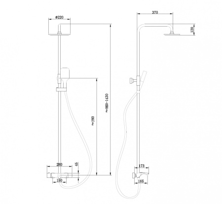 Душевая стойка ABBER Thermostat AF8516L с термостатом и изливом, хром