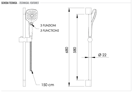 Душевая стойка с ручным душем и шлангом Remer 315L318CP 315L318CP