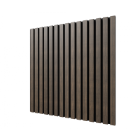 Акустическая стеновая панель, черный войлок, 600х600х21мм, рейки МДФ, шпон дуб маррон коричневый