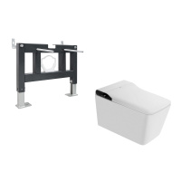 Комплект ABBER подвесной электронный унитаз-биде Rechteck AC1215S белый с импульсным смывом с инсталляцией AC0101P