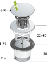 Донный клапан с переливом для ванны click-clack 1”1/2 OMP Tea Clicker 8334.060.6.XD, белый матовый 8334.060.6.XD