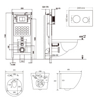 Комплект ABBER унитаз AC1100MB черный матовый с инсталляцией AC0105 и кнопкой AC0121MB, биде AC1150MB с инсталляцией AC0101P