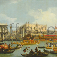 Картина: Джованни Антонио Каналь, Возвращение Бучинторо на пристань возле Палаццо Дукале