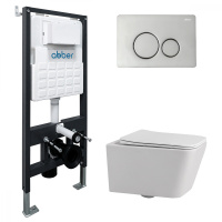 Комплект подвесной унитаз ABBER Rechteck AC1201 белый с инсталляцией AC0105 и кнопкой AC0121 хром