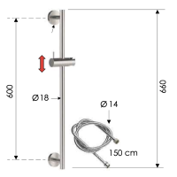 Душевая стойка 66 см с шлангом Remer INOX SS317M332, нержавеющая сталь SS317M332