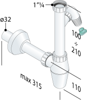 Cифон с подключением шланга 1"1/4 OMP Tea 217.344.5 217.344.5