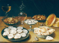 Картина: Osias Beert the Elder, Dishes with Oysters Fruit and Wine