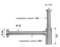Сифон 1”1/4 Remer INOX SS958L, нержавеющая сталь SS958L
