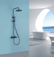 Душевая стойка ABBER Wasser Kreis AF8160BL с термостатом без излива, черная матовая