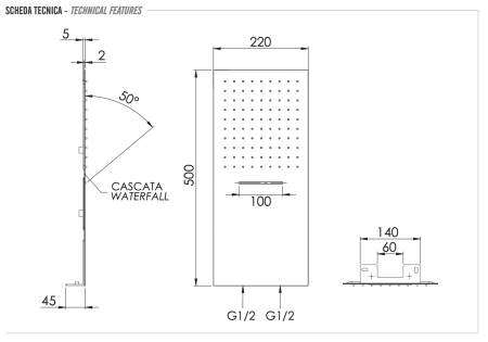 Верхний душ настенный 50x25 см Remer 350UFCAX 350UFCAX