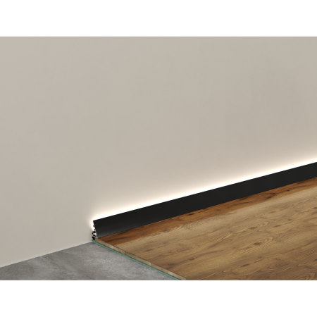 Микроплинтус Laconistiq Light (под подсветку) Черный анодированный 25х16х5х2450мм, 7 зажимов в комплекте