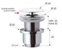 Донный клапан незапираемый без перелива 1”1/4 Remer 9072BG, золото брашированное 9072114BG