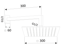 Верхний душ 30х30 см с кронштейном 30 см Mariani B1415Q0500, черный матовый B1415Q0500