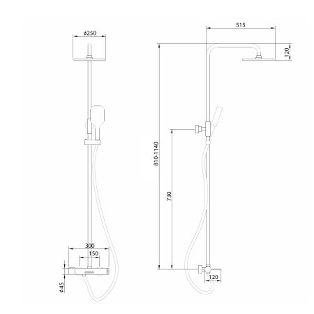 Душевая стойка ABBER Emotion AF8816B с изливом, черная матовая