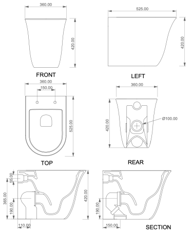 Чаша приставного унитаза GSG Ceramic Design Flut FLWC01000P, белый глянцевый FLWC01000P