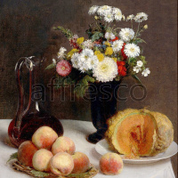 Картина: Henri Fantin Latour, Still Life with a Carafe Flowers and Fruit