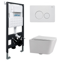 Комплект подвесной унитаз ABBER Rechteck AC1201 белый с инсталляцией AC0105 и кнопкой AC0121MW белая матовая